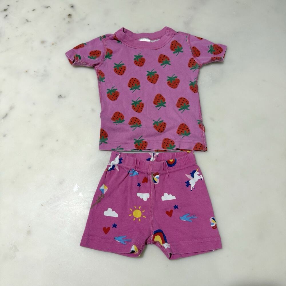 Bundle of 2 Hanna Andersson 3T Pink Unicorn Pajama Set Short Sleeve 100% Cotton